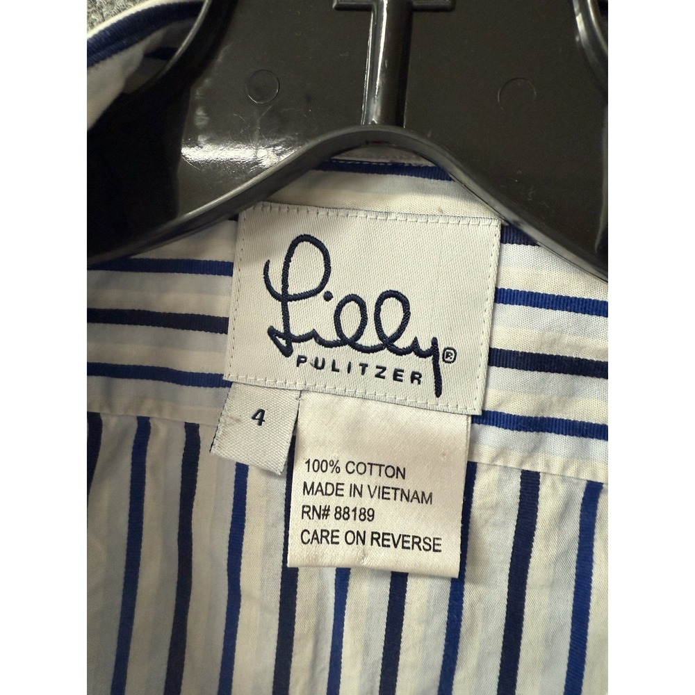 Lilly Pulitzer Size‎ 4 Women's Cotton Oxford Blouse Striped Business Preppy F52 - Picture 2 of 4
